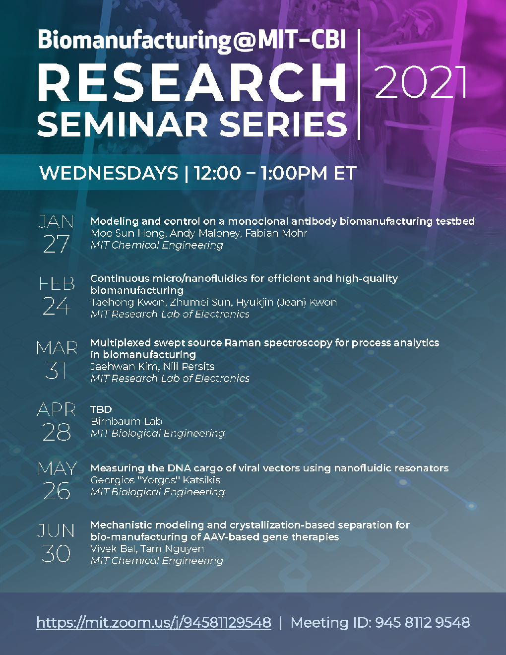 Biomanufacturing@MIT-CBI Research Seminar Series