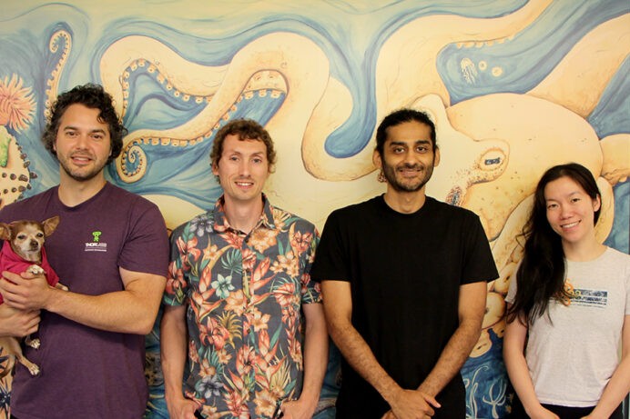 (l to r) Nick Bellono with Sunny, Trey Scott, Rishav Mitra, and Amy Lee